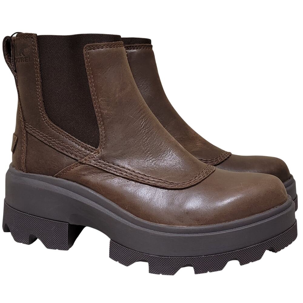Sorel Women Joan FRWD Chelsea Waterproof Platform Boot Size US 6.5 Tobacco Brown
